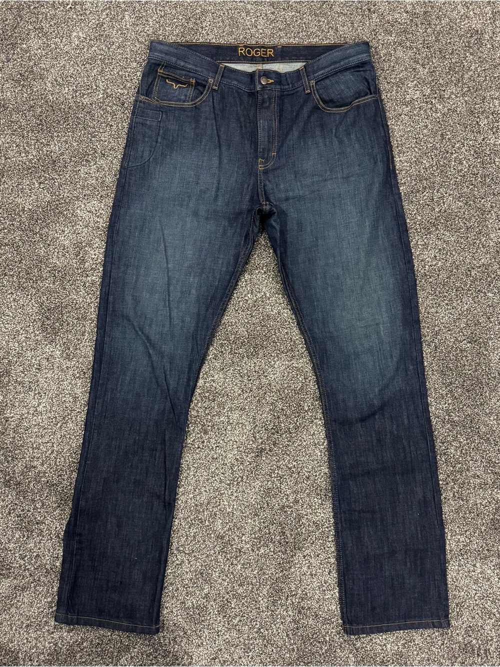 Kimes Ranch Jeans Men 38x34 Blue Roger Boot Cut Slim Fit Stretch Dark Wash Denim